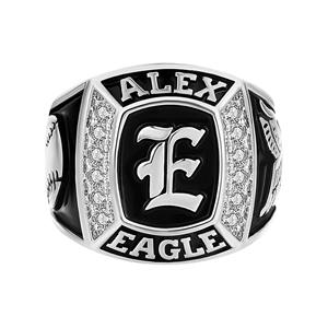 Anillo de Plata de Ley 925 con Inicial y Piedra de Nacimiento Cuadrada de Circonita Cúbica para Hombre, Personalizado, Anillo de Escuela Secundaria o Universidad - Product Image 2