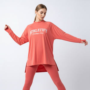 Camiseta Deportiva para Mujer, Corte Holgado, Manga Larga, Transpirable, de Secado Rápido, Ecológica, con Dobladillo Asimétrico, para Gimnasio y Yoga - Product Image 1