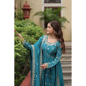 Chiffon <b>Party</b> Wear <b>Top</b>-Bottom and Dupatta Set with <b>Sequins</b> Embroidery Work - Product Image 3