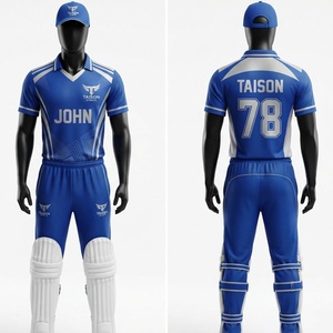 Uniforme de cricket pour hommes en polyester interlock premium 160 GSM, bleu et blanc, avec logo, nom et numéro personnalisés par sublimation, séchage rapide, short - Product Image 1