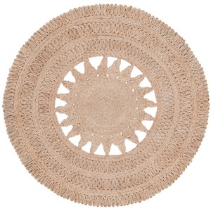 Tapis rond en jute à motif médaillon, style bohème, fait main, pour salon, nettoyage facile, poils plats - Product Image 1