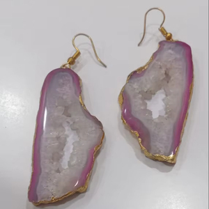 Boucles d'oreilles pendantes unisexes en agate drusy plaquée or Micron, design classique, cadeau idéal pour mariage et fête, bijou de mode raffiné - Product Image 1