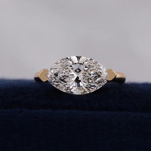 Bague de fiançailles de luxe pour femme SHIVRAM DIAMOND, diamant de laboratoire taille marquise, demi-sertissage solitaire, or jaune 14 carats, certifiée IGI - Product Image 1