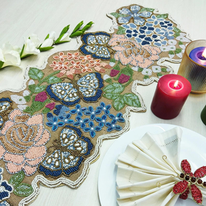 Floral Design Beaded Embroidered Wedding Table Runner for Hotels Banquets and Christmas Decor - Product Image 3