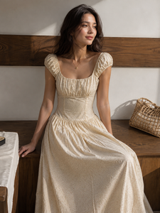 OEM Custom Women <b>White</b> Cotton Maxi <b>Dress</b> Halter Neck Ruched Bodice Cap Sleeve A-Line Bohemian Eco-Friendly Casual <b>Dress</b> - Product Image 4