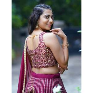 Magenta <b>Sequins</b> Georgette Reception Lehenga Choli for Women - Product Image 4