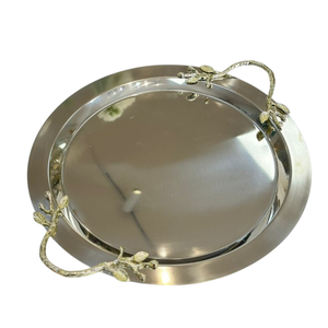 Modern Design <b>Table</b> <b>Top</b> Serving Tray High Quality Stainless Steel Serving Tray With Golden Leaf Handles For Home <b>Decoration</b> - Product Image 6