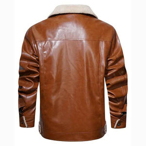 Chaqueta de Cuero Marrón para Hombre, Forrada con Sherpa, Cuello de Sherpa, Corte Regular, Sin Cremallera, Botones Frontales, Chaqueta de Motociclista para Invierno - Product Image 3