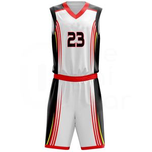 Ensemble de maillots de basket-ball unisexe, blanc, noir, rouge, rayé, sublimé, respirant, en polyester, coupe athlétique, toutes saisons - Product Image 1