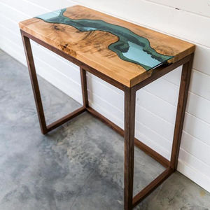 Modern <b>Industrial</b> Solid Live Edge Walnut <b>Console</b> <b>Table</b> Durable Lightweight Rectangle Design River Epoxy Resin Finish for Living - Product Image 5
