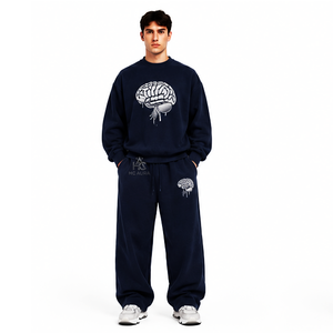Chándal Azul Sostenible Estampado para Hombre, Más Vendido, con Cremallera Completa, Cuello Alto, Ajuste Holgado, Ropa Casual con Bolsillos Laterales y Logotipo Personalizado - Product Image 1