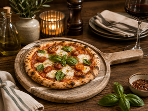 Planche à pizza ronde en bois artisanale avec poignée, plateau à pizza en bois naturel pour la maison, le restaurant, la cuisine - Product Image 1