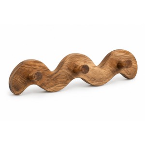 Acacia Wood Squiggle Wall <b>Hook</b> <b>Rail</b> - Handcrafted Wholesale Home Decor - Product Image 1