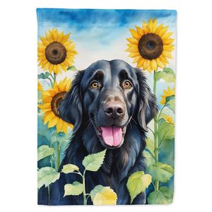 Bandera de jardín de girasoles y Retriever de revestimiento plano multicolor, pancarta decorativa para patio, ilustraciones para camas de flores, buzones de correo - Product Image 1