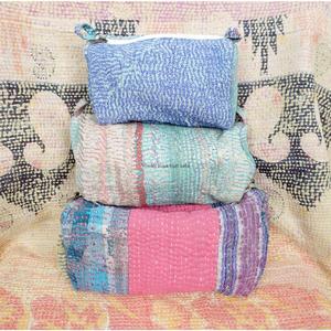 New Design Vintage Kantha <b>Patchwork</b> Tassel Zipper Closure Eco-Friendly 3-Pouch Set Cosmetic <b>Bag</b> for Wedding & Return Gifts - Product Image 6