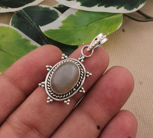 Colgante de Piedra Lunar Gris Natural, Plata de Ley 925, Estilo Vintage, Curativo, Unisex, Hecho a Mano, Venta al Por Mayor - Product Image 6