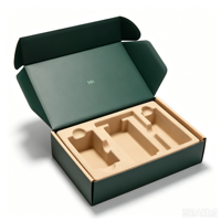 Boîte cadeau en papier rigide écologique de luxe sur mesure, insert en pulpe moulée à 3 compartiments, gaufrage, fournisseur d'emballages pour bijoux et cosmétiques