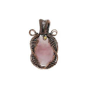 Colgante de Cuarzo Rosa Enrollado en Alambre al por Mayor, Colgante de Joyería Boho Hecho a Mano de Cobre Antiguo y Latón - Product Image 1
