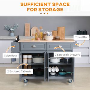Carrello da Cucina Moderno Grigio Scuro con Ruote, Piano Ribaltabile in Legno di Gomma Resistente, Armadietti Portaoggetti in Acciaio e MDF - Product Image 5