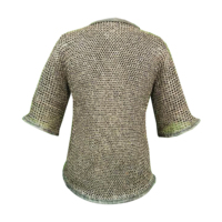 Handgefertigtes Mittelalterliches Kettenhemd mit Lederbesatz aus Weichstahl, Flachgenietete Ringe, Ritter-Hauberk-Rüstung für Historische Nachstellungen
