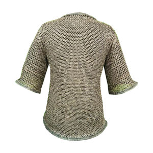 เสื้อเกราะแฮนด์เมดสไตล์ยุคกลาง ตกแต่งด้วยหนัง  ทำจากเหล็กอ่อน  ตอกหมุดแบบแบน  ทรงฮอบเบิร์กอัศวิน  สำหรับงานประวัติศาสตร์หรือฮาโลวีน - Product Image 2