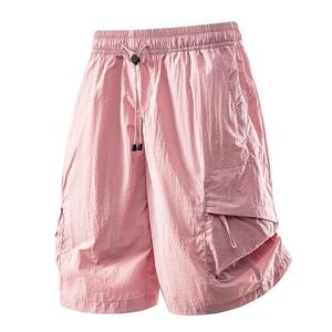 Shorts cargo homme couleur moutarde, séchage rapide, taille à cordon, décontractés, style bermuda, avec poches, couleur unie, en polyester tissé - Product Image 2