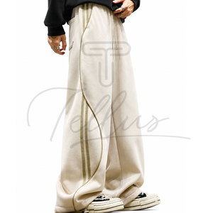 Pantalones de chándal anchos de algodón de alta calidad para hombre, de doble corte, pierna recta, estilo hip hop, acampanados, de invierno, estampados, de ajuste holgado. - Product Image 4
