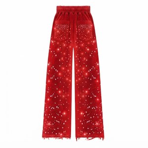 Wholesale Custom Men's <b>Red</b> Tracksuits Sets With <b>Glitter</b> Dot Print Hooded Zipper Sweatshirts And Loose Pants Casual Winter Wear - Product Image 6