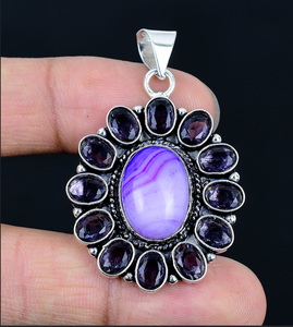 Pendentif fleur en agate bleue plaqué argent 925, breloque florale pour collier, bijoux pour femmes - Product Image 1