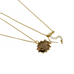 Smoky Quartz Gemstone Fish Pendant <b>Necklace</b> Handmade Carved <b>Statement</b> Jewelry Gold Plated Chain <b>Necklace</b> With Red Stone Accent - Product Image 3