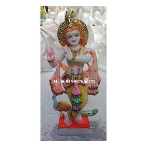 Belle statue de Dieu Krishna en marbre blanc faite à la main, position debout, vache près de la statue, utilisée pour le culte, pour le bureau et le temple - Product Image 6