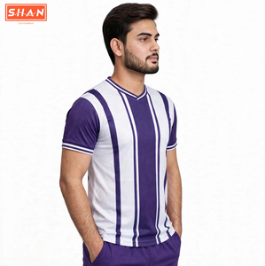 Camiseta de Cricket con Cuello en V y Rayas Moradas para Hombre SHAN, Sublimada, de Poliéster, Ropa Deportiva, Fabricante de Ropa Deportiva - Product Image 1
