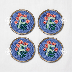 Ensemble de sous-verres perlés avec monogramme lettre A, motif floral rose et rouge, pour boissons, décoration de table, tasses à café, thé, mugs, verres, vente en gros B2B - Product Image 6