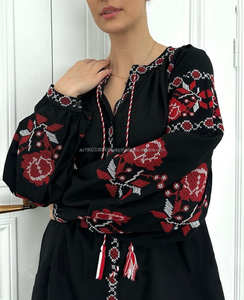 Black Ukraine Embroidered Dress Handmade Vishivanka Style with Traditional Ornament and <b>Women</b> Embroidered <b>Blouse</b> Details - Product Image 6