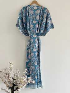 Caftán de algodón con estampado floral hecho a mano, vestido de playa estilo bohemio indio, vestido largo de algodón puro suave para mujer, ropa de dormir. - Product Image 2