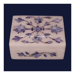 Joyero de mármol rosa oscuro azul blanco hecho a mano 10X7,5 cm incrustaciones madre perla para anillos regalos de boda con logotipo personalizado - Product Image 2