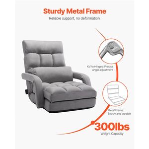 Silla de juegos gris ajustable de 5 con soporte trasero, reposabrazos de sofá plegable para adultos, tumbona, cojín de cama para dormitorio, sala de estar - Product Image 4