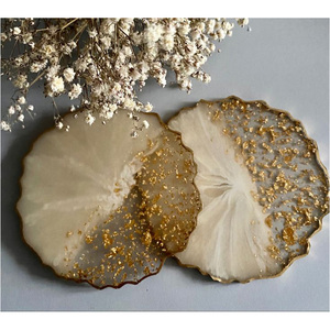 Posavasos y Bandeja Decorativos Reutilizables de Ágata Natural con Superficie Pulida y Borde Dorado para Decoración del Hogar - Product Image 4