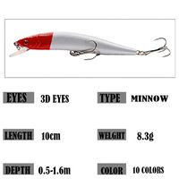 Leurre de pêche flottant dur de 10 cm et 8 g, type Minnow, Swimbait, Crankbait, Wobbler pour Carpe, Bar rayé, eau douce et eau salée, matériel de pêche