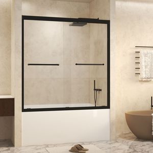 Porta scorrevole doppia per doccia in vetro temperato antideflagrante da 56-60 pollici (l) x 60 pollici (h) con telaio in alluminio e spessore 1/4 di pollice (6 mm) in acciaio inossidabile - Product Image 2