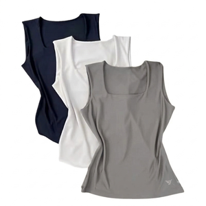 Custom Women <b>Square</b> <b>Neck</b> TankTop soft fabric Solid Color Sleeveless Breathable summer Casual wear Garment Dyed Slim Fit camisole - Product Image 1