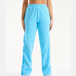 Trendy Women Wide Leg Cargo Sweatpants <b>With</b> Snap Button Side Pockets And <b>Elastic</b> <b>Waist</b> Casual Streetwear <b>Trousers</b> - Product Image 5