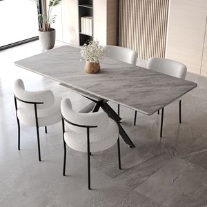 Set da Pranzo con Schienale Curvo Imbottito Senza Braccioli Estensibile per 4-8 Persone per Sala da Pranzo - Product Image 1