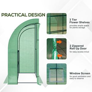 WOLTU Lean to Greenhouse, Walk-in broeikas met 2 oproldeuren met ritssluiting, 4 grondharingen, 4 windtouwen, 140 g/m2 PE-afdekking, stalen frame, groen, 200 x 100 x 210 cm WOLTU Lean to Greenhouse, Walk-in broeikas met 2 oproldeuren met ritssluiting, 4 grondharingen, 4 windtouwen, 140 g/m2 PE-afdekking, stalen frame, groen, 200 x 100 x 210 cm