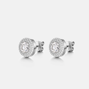 Classic 925 <b>Silver</b> <b>Stud</b> Earrings Round Brilliant Cut Diamond Halo Rhodium Plated Women's Engagement Jewelry - Product Image 1