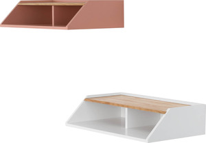 Étagères flottantes modernes pour mur avec insert en placage de chêne et panneaux latéraux inclinés pour la décoration intérieure - Product Image 3