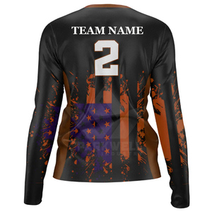 เสื้อวอลเลย์บอลแขนยาวสำหรับผู้หญิง พิมพ์ลายแบบ Sublimation ระบายเหงื่อได้ดี ทรงพอดีตัว คอกลม ผลิตจากโพลีเอสเตอร์ สำหรับผู้ใหญ่ - Product Image 6