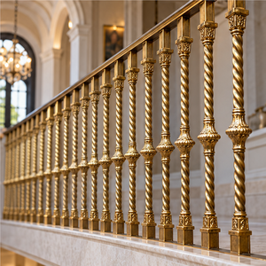 Rampe d'escalier en métal doré sculpté avec balustres torsadés et colliers décoratifs pour grands intérieurs - Product Image 4