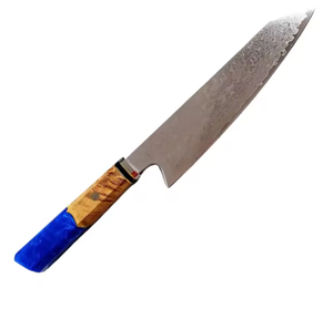Couteau de chef LEGACY BLADES en acier Damas forgé à la main, 8-9,9 pouces, ambidextre, style moderne, manche en résine bleue, logo personnalisé OEM - Product Image 1