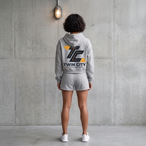 <b>Twin</b> City Women's Gray Fleece Hoodie and Shorts <b>Set</b> Casual Sportswear Two Piece Outfit Breathable Regular Fit Above Knee Length - Product Image 5